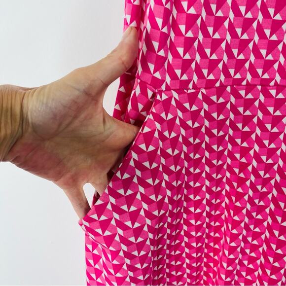 NY & Co pink white geometric stretchy pocket midi summer sundress large - Picture 4 of 8